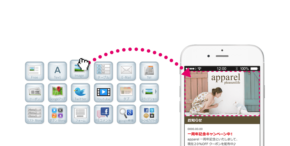 基本機能 各種パーツ Smadio 簡単スマートフォンサイト作成cms 製品紹介 Smadioシリーズ